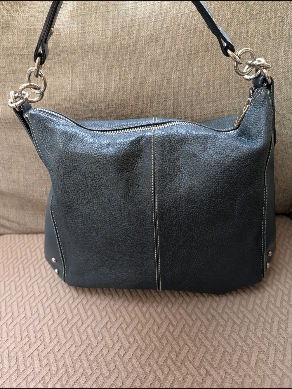 Furla Vintage Leather Black Hobo With Studs Handbag or Crossbody EUC - Picture 3 of 11